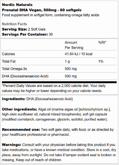 Nordic Naturals Vegan Prenatal DHA - 60 Soft Gels - Image 2