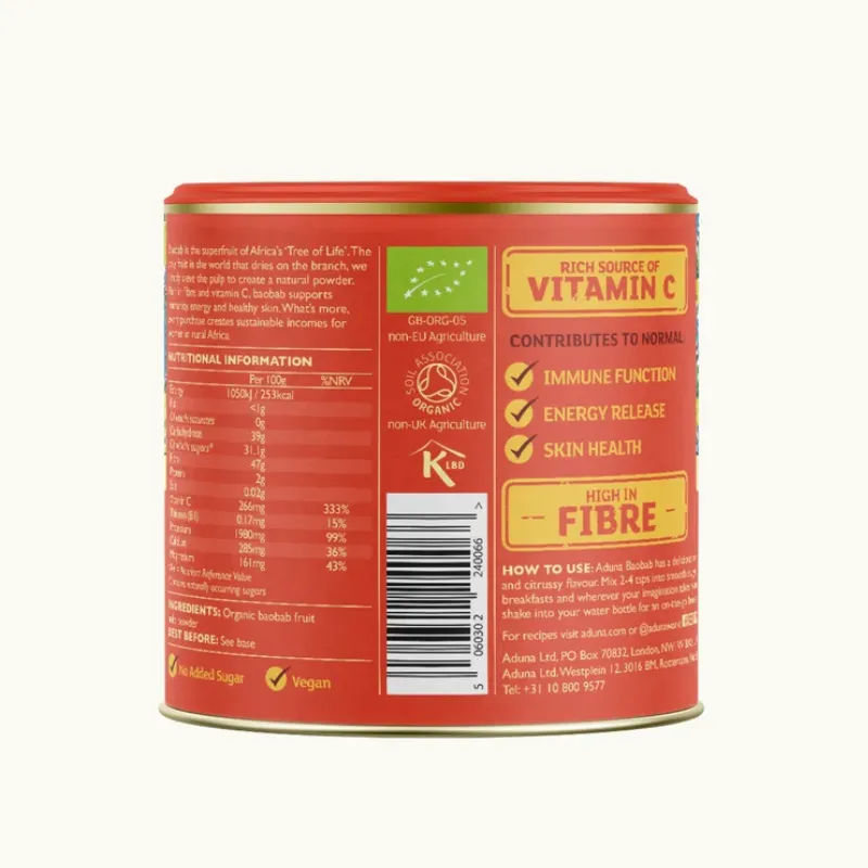 Aduna Superfoods Baobab Superfruit Powder 80g back