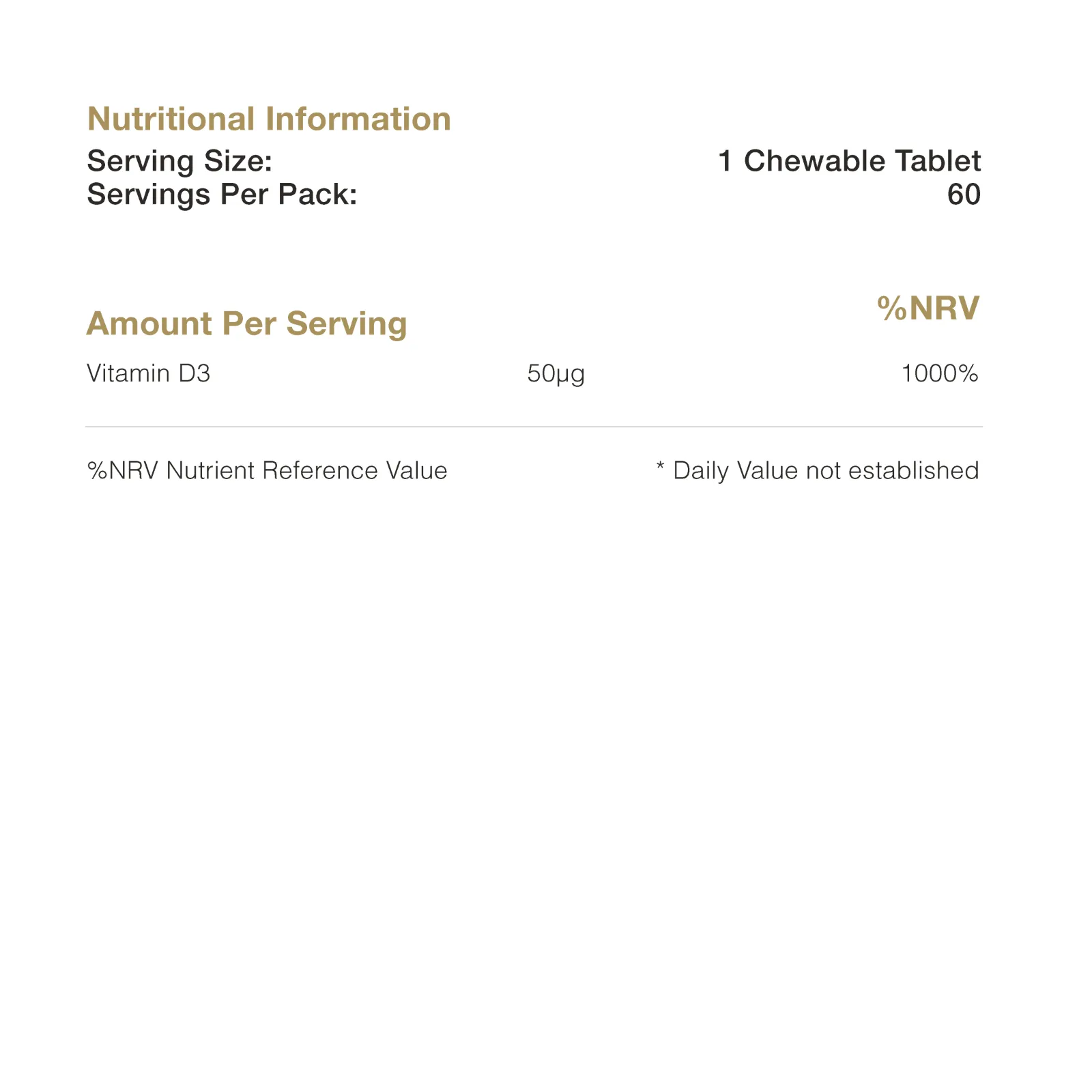 Pro-Ven High Strength Vit D Chewable Tablets nutritional info