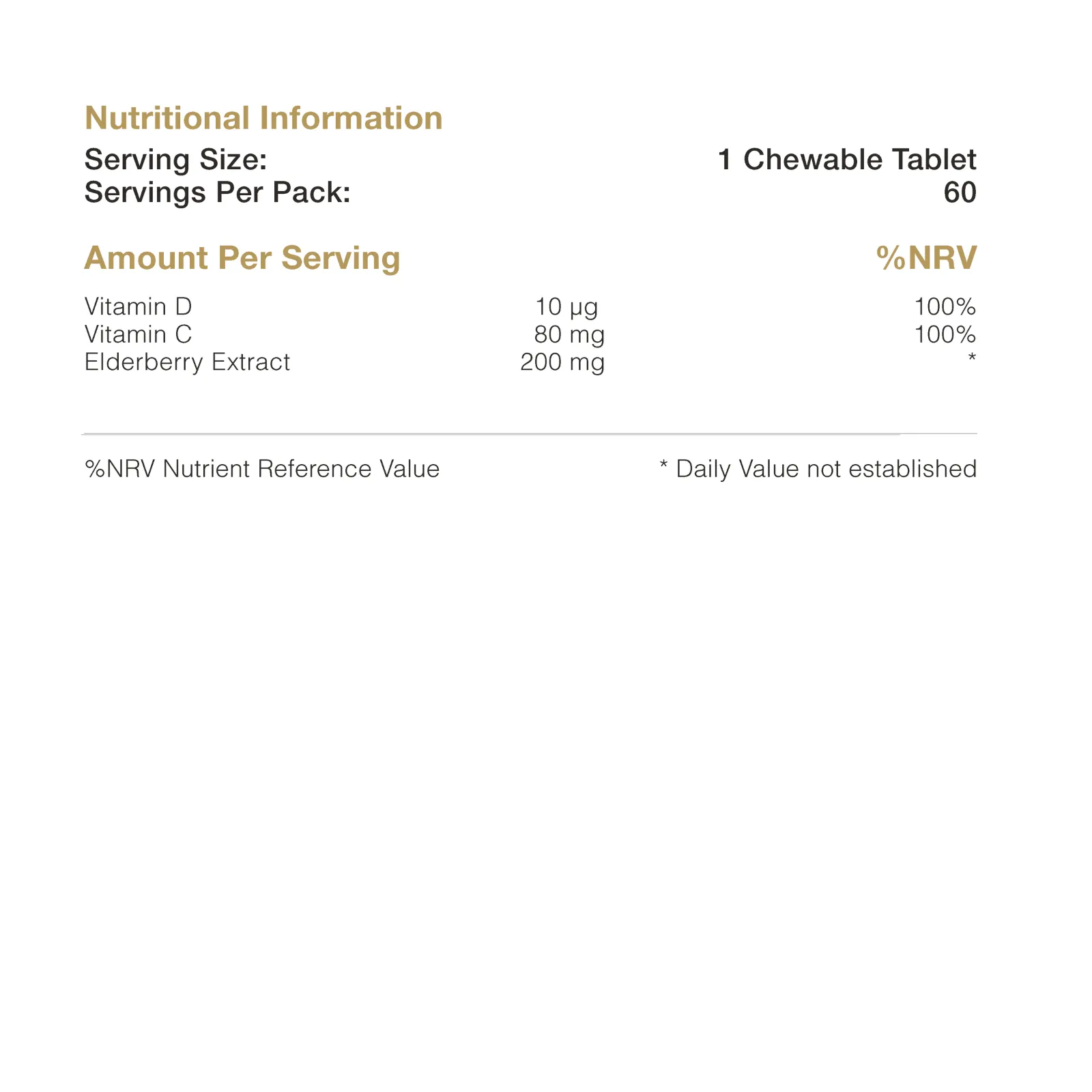 Pro-Ven Kids Immunity with Vitamin C D amp Elderberry Nutritional information