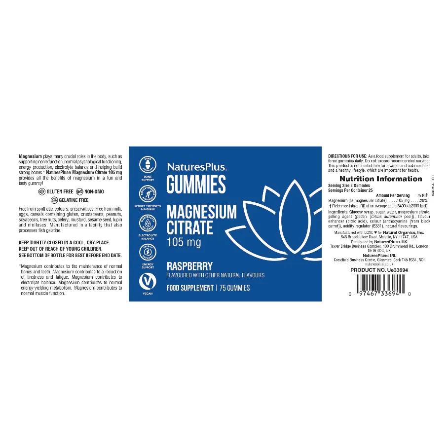 Nature s Plus Gummies Magnesium Citrate full label
